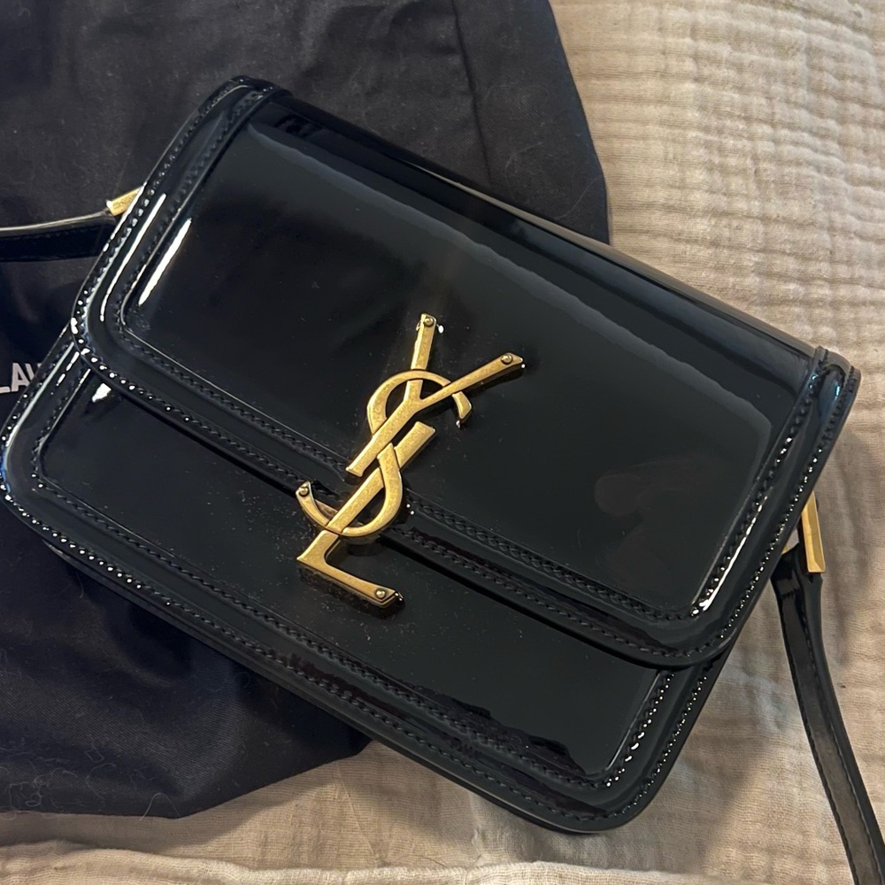 Saint Laurent Small Solferino Satchel Bag- Lacquard patent black- new